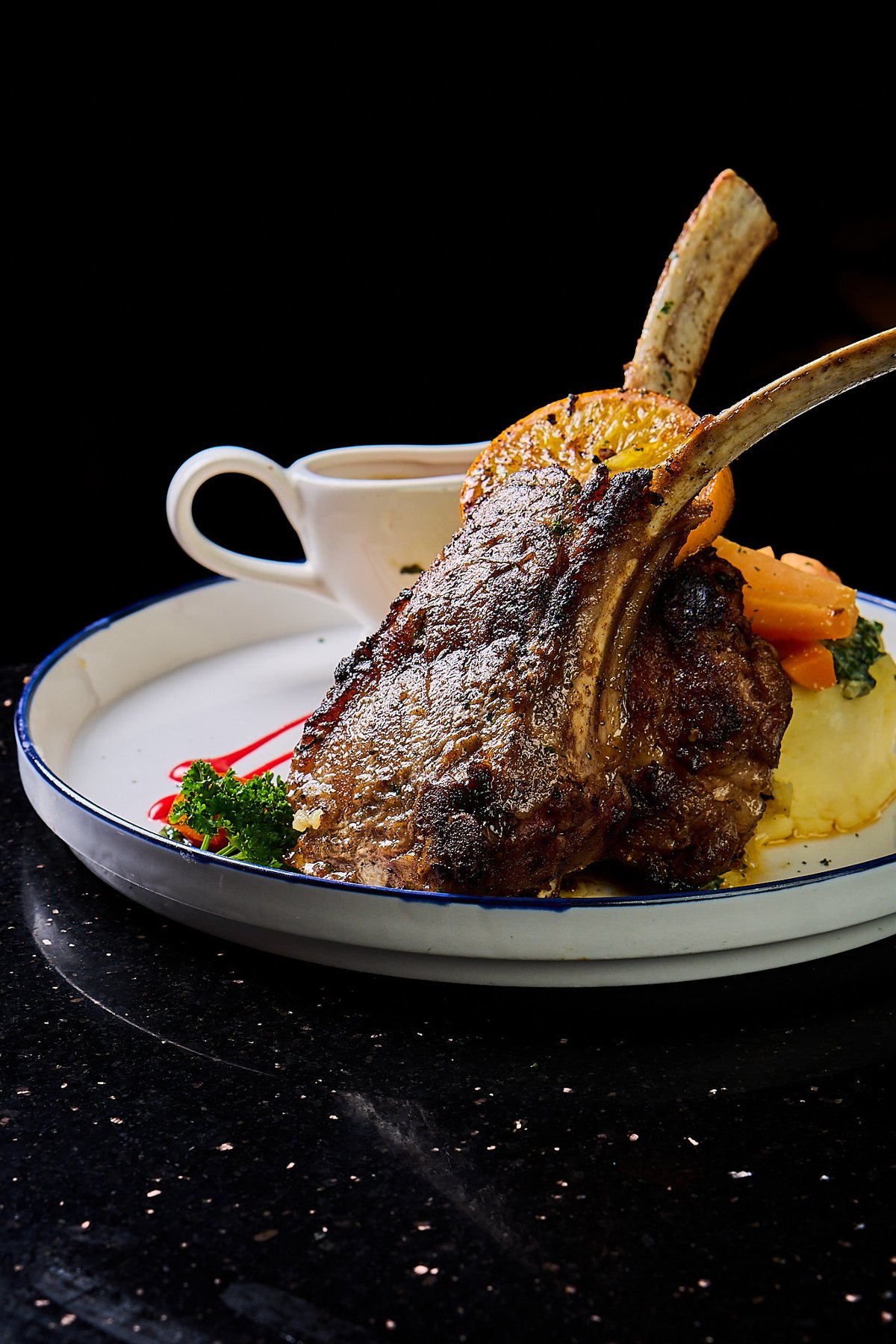 Panfried goat fillet with garlic butter